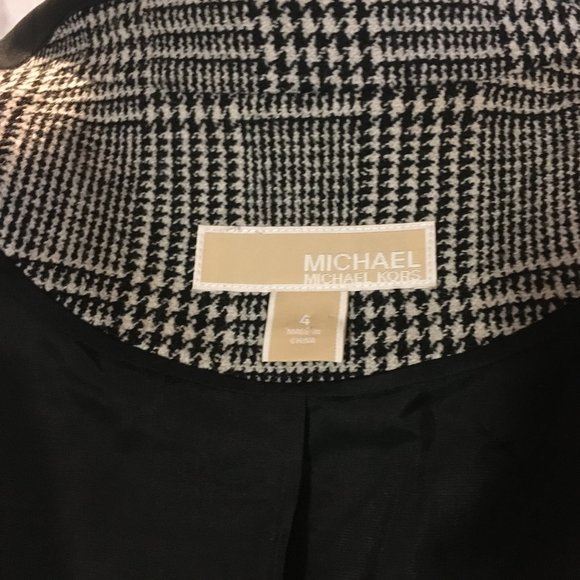 Michael Kors houndstooth blazer w leather details - Picture 7 of 11